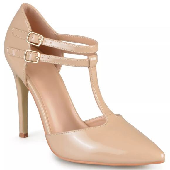 Journee Collection Shoes - Journee Collection Women T Strap Stiletto Heels Tru Size US 9 Nude Faux Patent